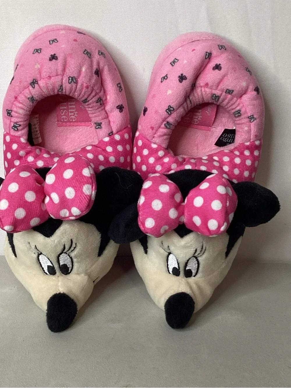 Disney Minnie Mouse Pink & White Polka Dot Plush Slippers